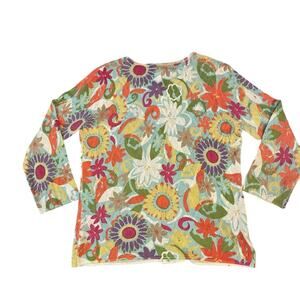 Vintage Open Knit Coastal Sequin Floral Cardigan Medium Hippie Breezy Resort